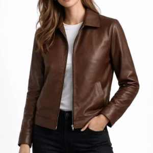Women's Handmade Genuine Sheepskin Leather Slim Fit Biker Moto Style Jacket Outerwear